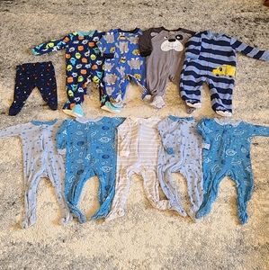 Lot of 9 Boys Fleece & Cotton Onesies + Pajama Pants, 12 Months